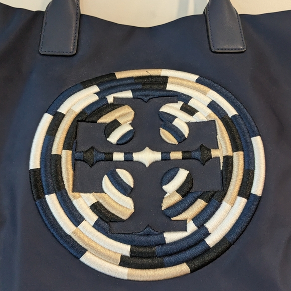 Tory Burch Ella Embroidered Logo Nylon Tote - Blue In French Navy - Picture 4 of 8